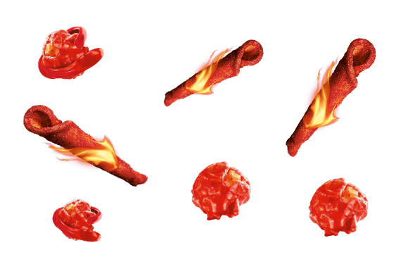 Takis® Duos Explosion - flaming rolled tortilla chips and popcorn